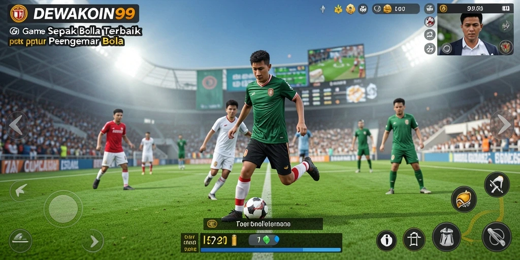 Tampilan gameplay mendebarkan dari DEWAKOIN99 dengan aksi sepak bola yang intens.