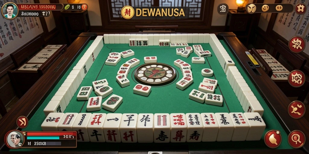 Screenshot utama DEWANUSA menunjukkan antarmuka permainan Mahjong yang menarik.