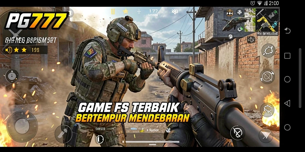 Screenshot PG777 menampilkan aksi pertempuran mendebarkan dalam game FPS.